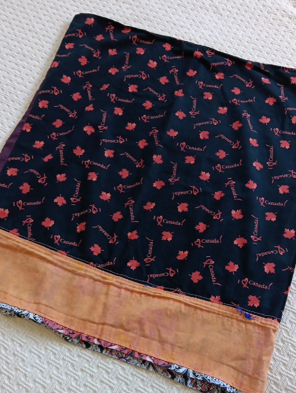 Vintage Handmade Pillow Cover Black I ❤️ Canada / Solid & Print